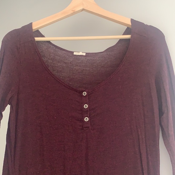 (2/20) XS Garage Burgundy Long Sleeve button-up Henley top - Picture 2 of 4